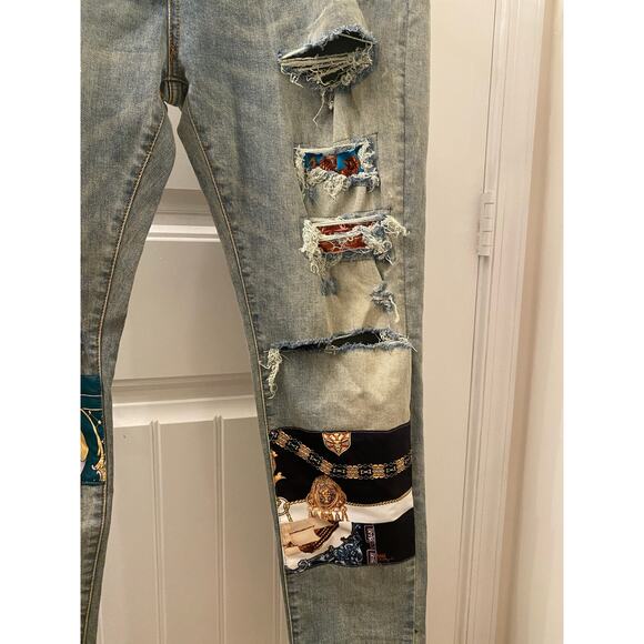 Amiri Scarves Art Patch Skinny Distressed Denim Jeans Size 38 x 31 - Picture 3 of 10